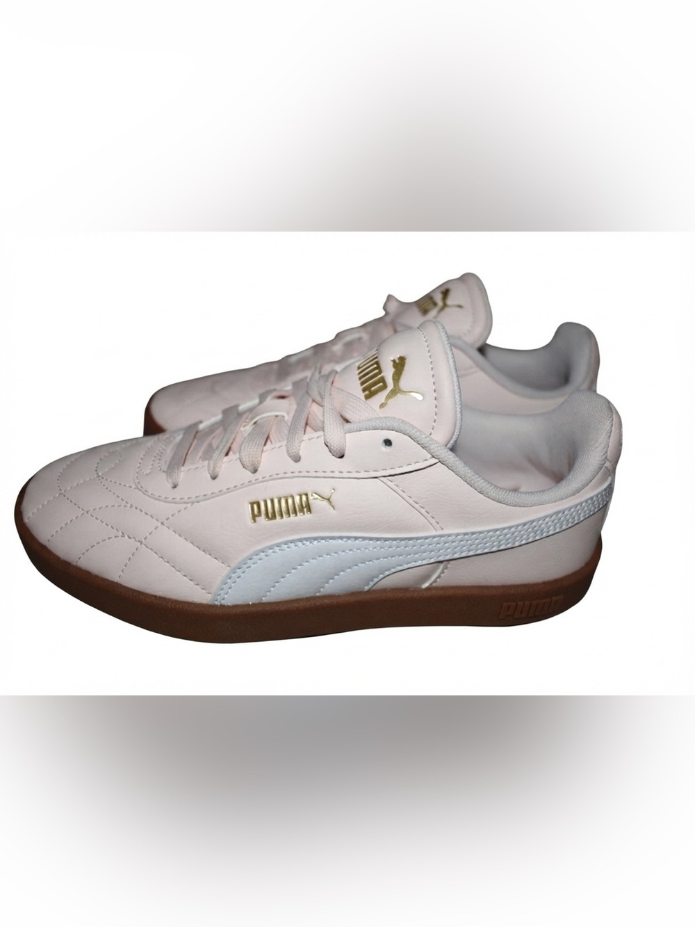 Puma Pink Leather Low-Top Sneakers with Gold Accents